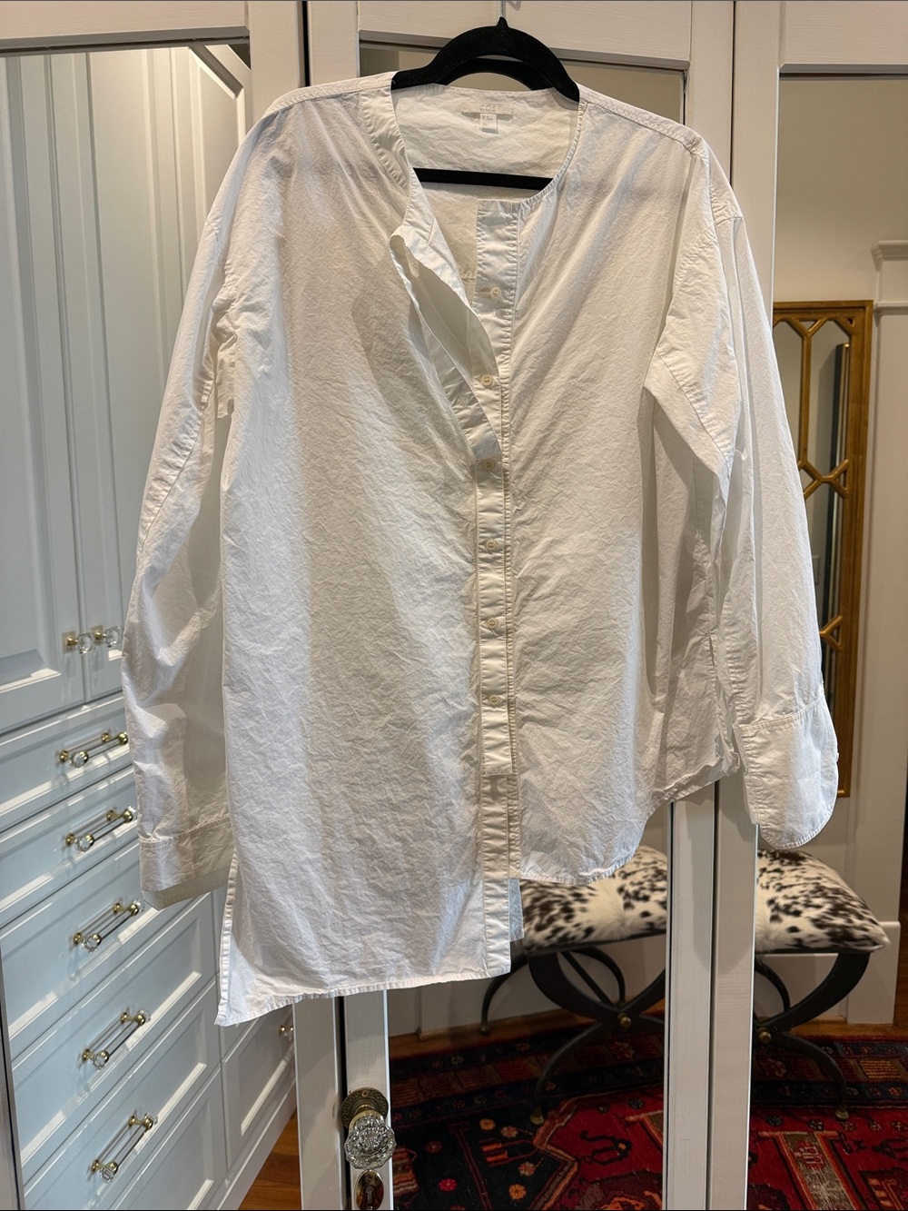 COS White Long-Sleeve Button-Front Cotton Blouse
